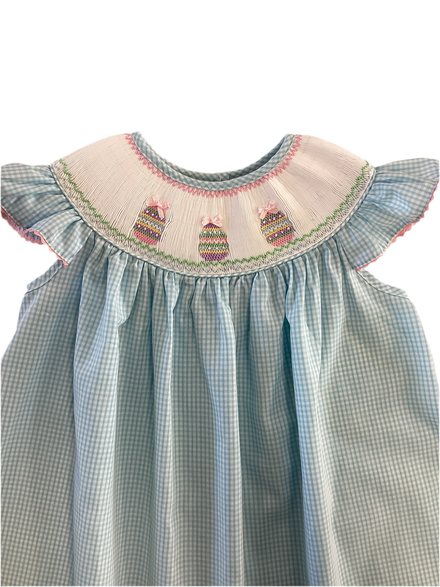 Girls Aqua Blue Smocked Easter Egg Dress – Cela Baby