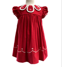 Load image into Gallery viewer, Red Smocked Corduroy Flower Petal Collar Dress