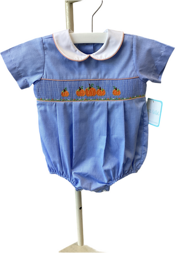 Boys Blue Smocked Pumpkin Bubble