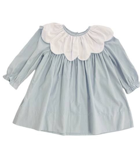 Girls Blue White Petal Collar LS Float Dress