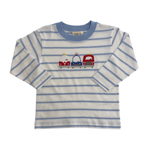 Load image into Gallery viewer, Long Sleeve Striped Sky Blue Shirt-Emergency Vehicles Appliqué