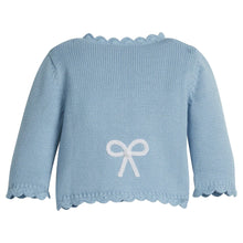 Load image into Gallery viewer, Scalloped Edge Blue Bow Cardigan