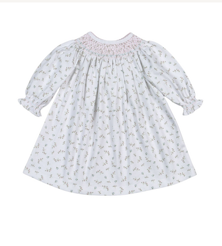 BELLA PINK FLORAL PIMA COTTON HAND SMOCKED BISHOP DRESS & BLOOMERS