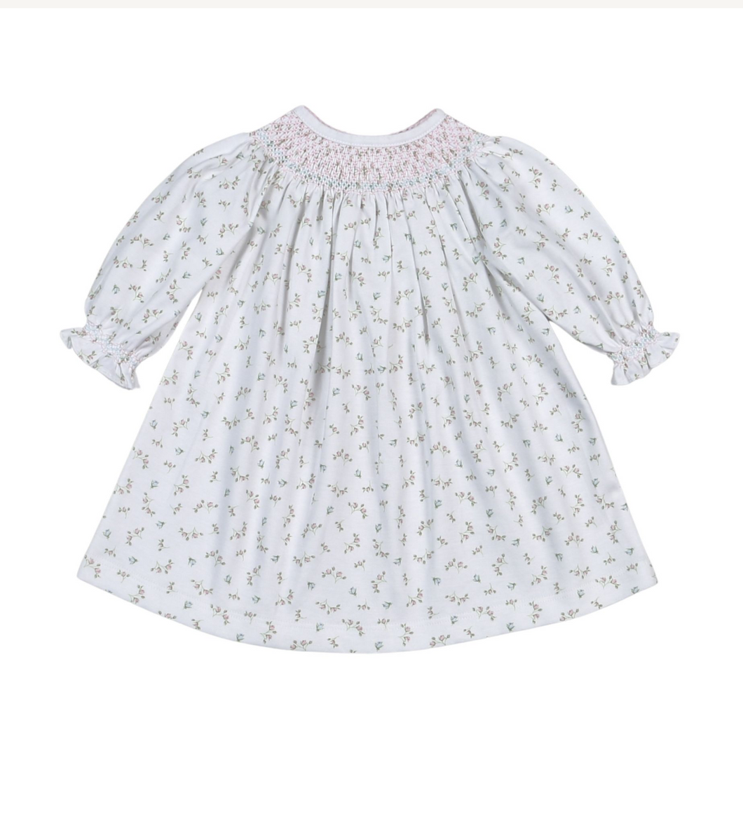 BELLA PINK FLORAL PIMA COTTON HAND SMOCKED BISHOP DRESS & BLOOMERS