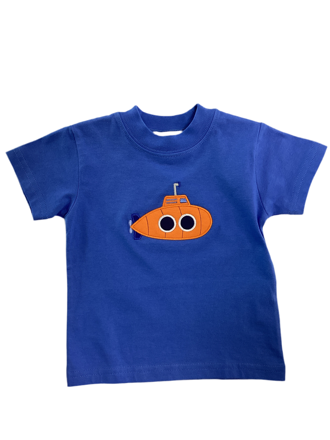 Blue Short Sleeve Shirt with Submarine Embroidery