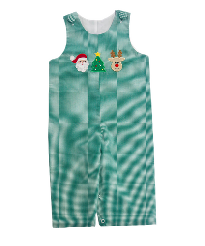 Boys Green Gingham Appliqué Christmas Long Jon Jon