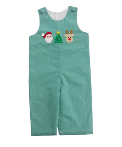 Boys Green Gingham Appliqué Christmas Long Jon Jon