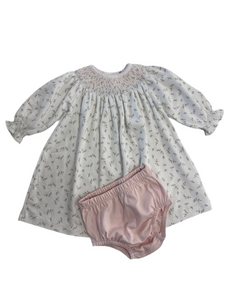 BELLA PINK FLORAL PIMA COTTON HAND SMOCKED BISHOP DRESS & BLOOMERS