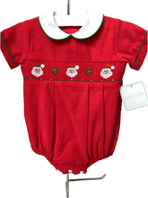 Load image into Gallery viewer, Boys Red Corduroy Hand Smocked Santa Bubble