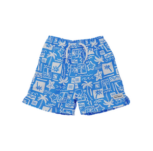 Seaside Palm Flap Happy Swim Trunks