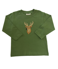 Load image into Gallery viewer, Boys Long Sleeve Peapod Green Shirt- Buck Head Appliqué