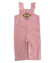 Load image into Gallery viewer, Girls Corduroy Romper with Ruffles-Doe with Flower Crown Appliqué Overalls