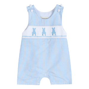 Blue Gingham Smocked Bunny Shortall