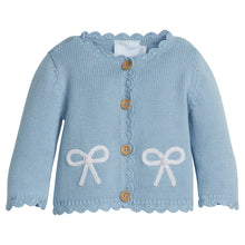 Load image into Gallery viewer, Scalloped Edge Blue Bow Cardigan