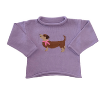Load image into Gallery viewer, Purple Lavender Roll Sweater-Dachshund with Bow Collar