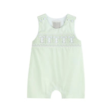 Load image into Gallery viewer, Honey Dew Green Bunny Smocked Shortall