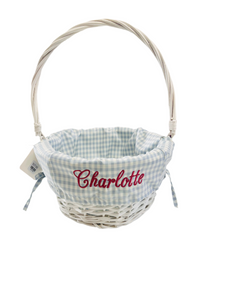 White Wicker Basket with Blue Gingham Liner *DISPLAY* Already has Charlotte Monogram on it!