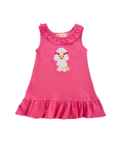 Girls Pink Ruffle Dress with Poodle Appliqué