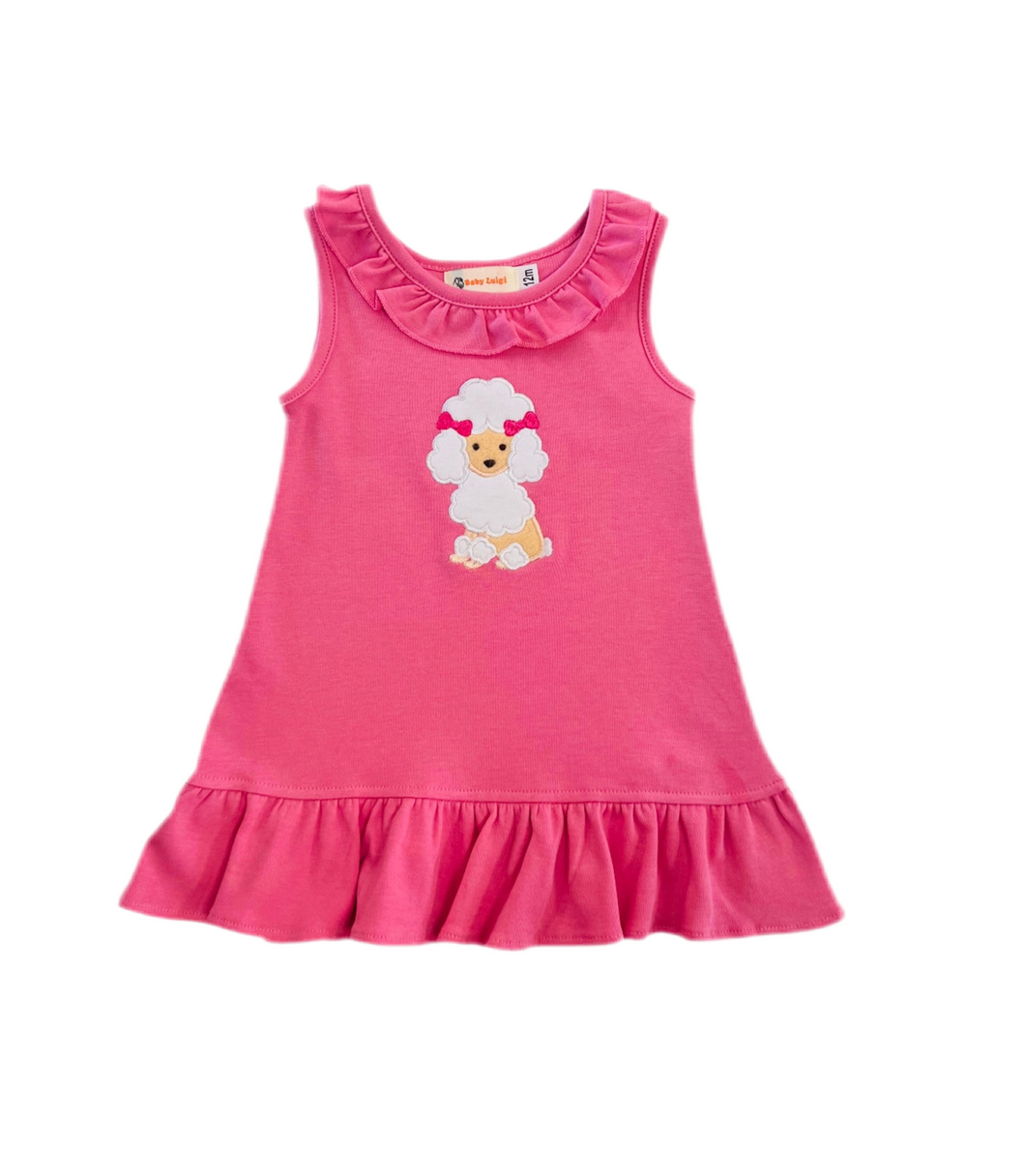 Girls Pink Ruffle Dress with Poodle Appliqué