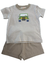 Load image into Gallery viewer, Striped Tan Top with Jeep Appliqué &amp; Khaki Shorts Set