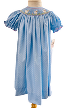 Load image into Gallery viewer, Blue Polka Dot Bishop Dress with Smocked Sheep