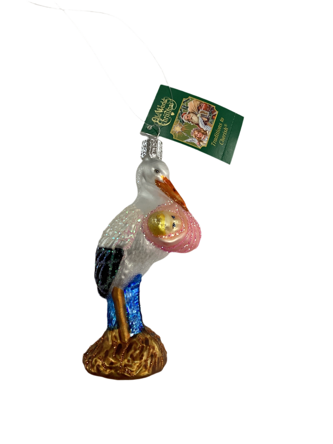 Old World Christmas Girl Bundle Of Joy Stork Ornament