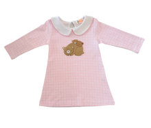 Load image into Gallery viewer, Pink Gingham Peter Pan Collar Dress-Momma Bear &amp; Baby Bear Appliqué