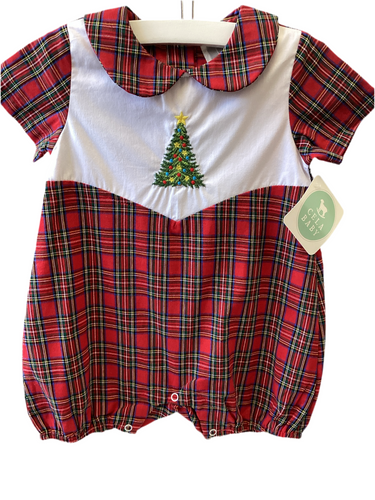 Boys Plaid Emb. Christmas Tree Romper