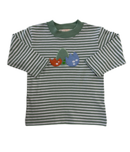 Load image into Gallery viewer, Long Sleeve Striped Sage Green Shirt-Dinosaur Eggs Appliqué