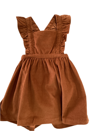 Girls Caramel Corduroy Cross Back Dress
