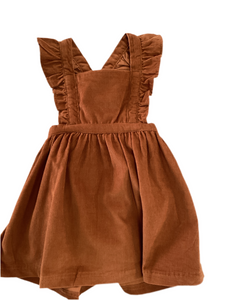 Girls Caramel Corduroy Cross Back Dress