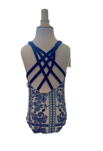 Swim White/Blue Criss Cross Back