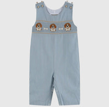 Load image into Gallery viewer, Light Blue Puppy Smocked Overalls