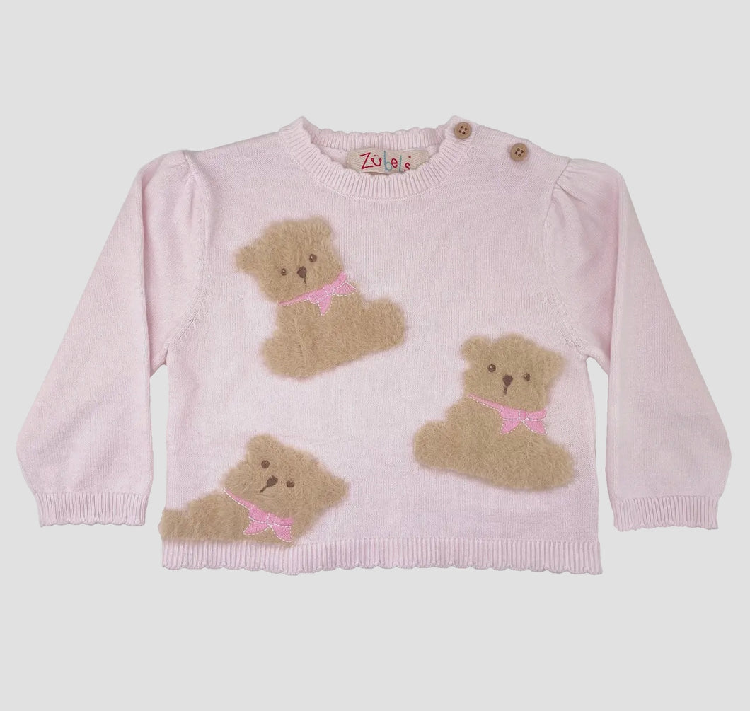 Bear Light Weight Knit Sweater-Pink