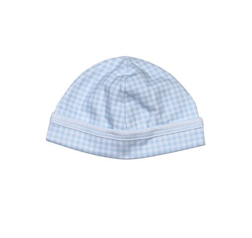 BLUE GINGHAM BEANIE HAT