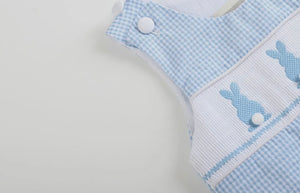 Blue Gingham Smocked Bunny Shortall