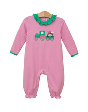 Load image into Gallery viewer, Tractor Ruffle Appliqué Romper