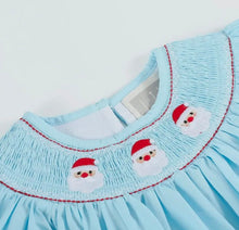Load image into Gallery viewer, Light Blue Santa Smocked Bishop Dress