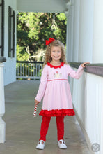 Load image into Gallery viewer, Girls Pink Striped with Red Ruffles Pants Set-Gingerbread Appliqué