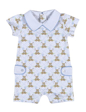 Load image into Gallery viewer, Teddy Bear Ballon Blue Collar Romper
