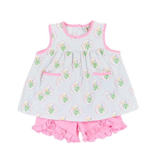 Santa Rosa Girls Top with Pocket & Pink Ruffled Shorts Set