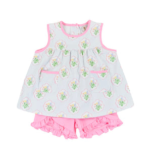 Santa Rosa Girls Top with Pocket & Pink Ruffled Shorts Set