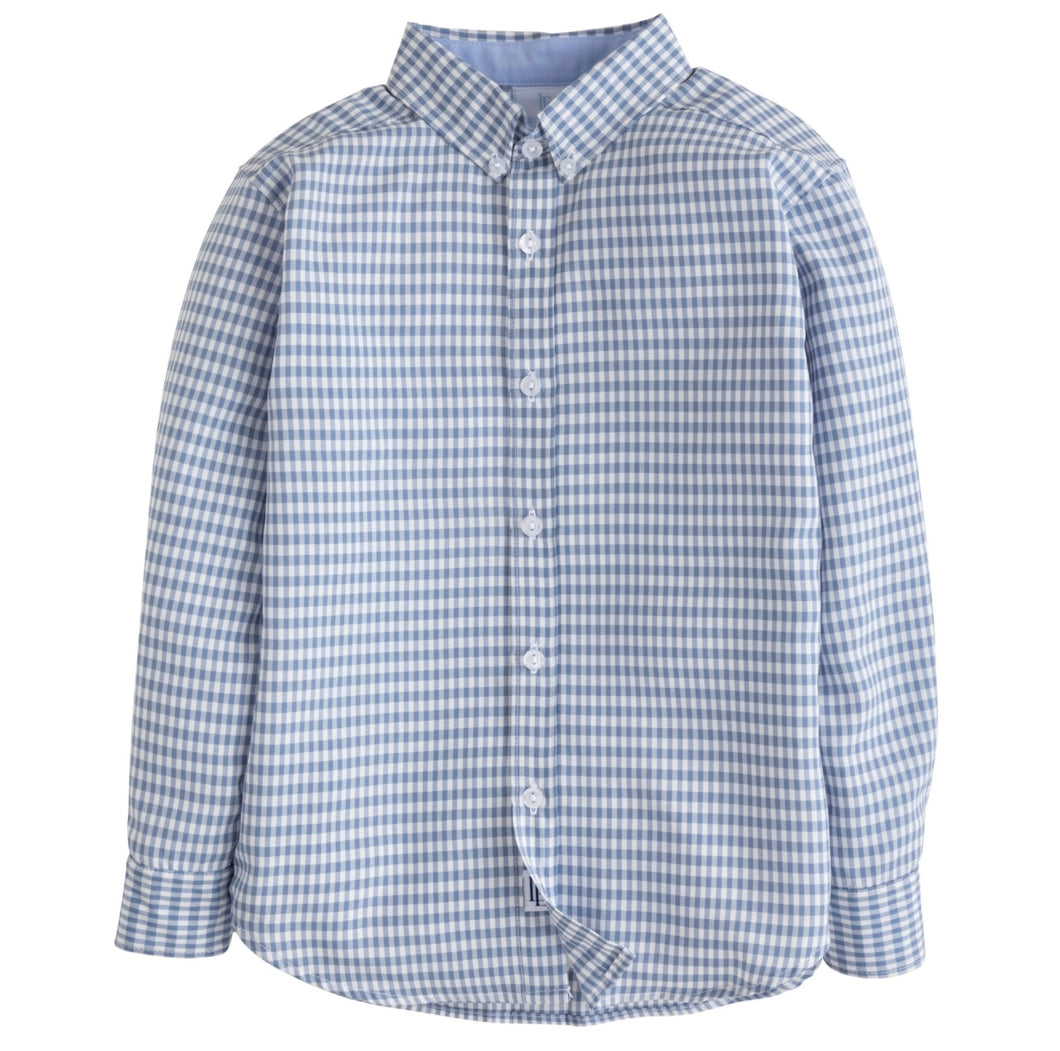 Little English Button Down Shirt-Gray Blue Gingham