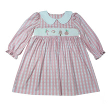 Load image into Gallery viewer, Pink Gingham Christmas Smocked Collared Dress