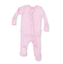Load image into Gallery viewer, Angel Dear Solid Pink Romance Rose Rib-2 Way Ruffle Front Zipper Footie Pajama