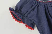 Load image into Gallery viewer, Navy Blue Smocked Santa Bishop