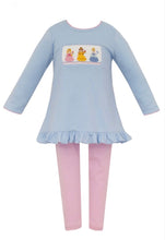 Load image into Gallery viewer, Anavini Girls Blue Knit Smocked Princesses Tunic with Pink Leggings