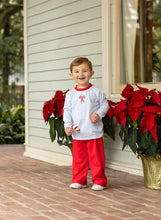 Load image into Gallery viewer, Light Blue Striped Shirt &amp; Red Pants Set-Candy Cane Embroidery