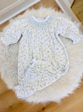 Load image into Gallery viewer, MIA BLUE FLORAL HAND SMOCKED BISHOP GOWN