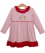 Load image into Gallery viewer, Girls Pink Striped Dress with Red Ruffles-Gingerbread Appliqué